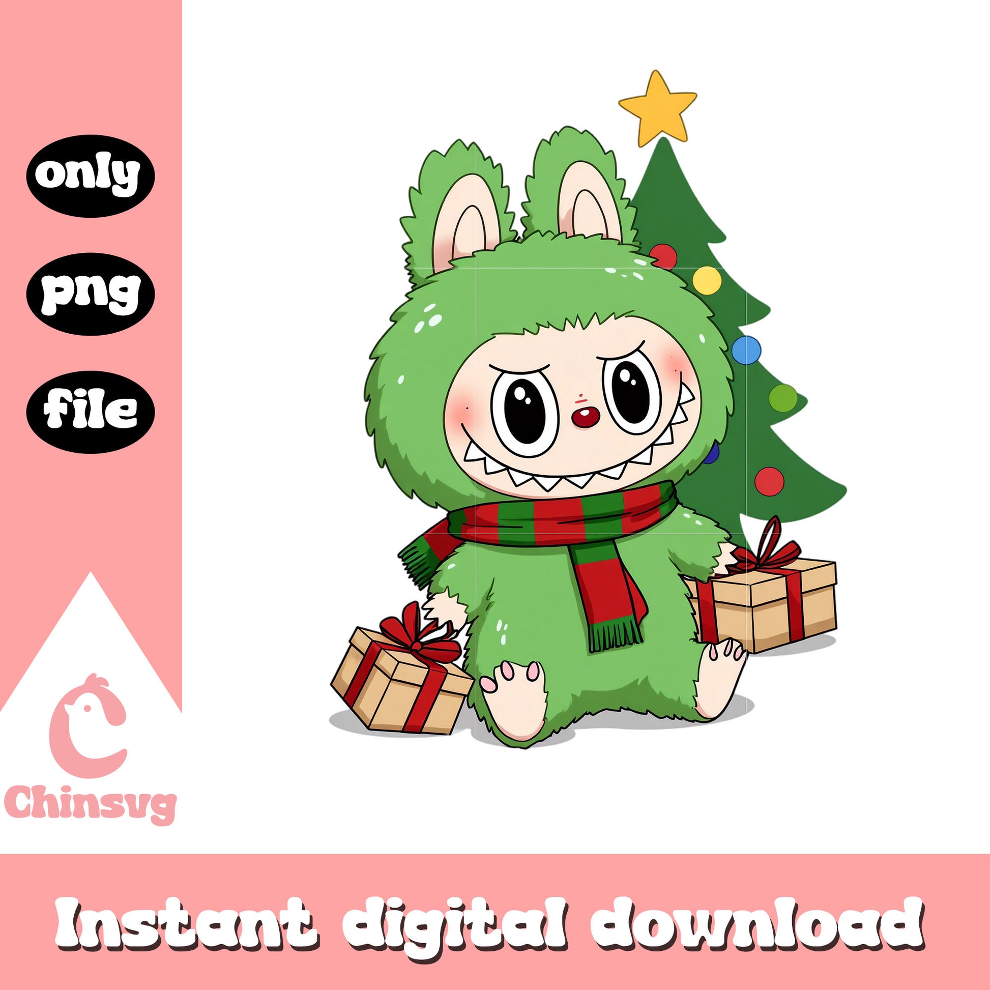 Labubu and christmas gifts png, labubu costume png