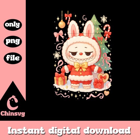 Labubu and christmas tree design png, labubu doll png