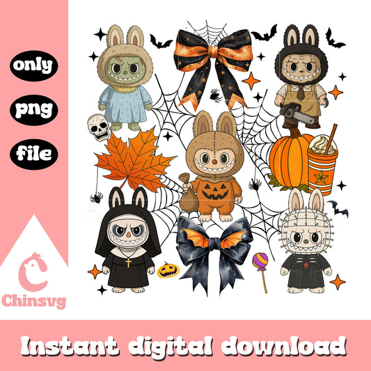 Labubu and horror autumn png, autumn falls png, labubu png