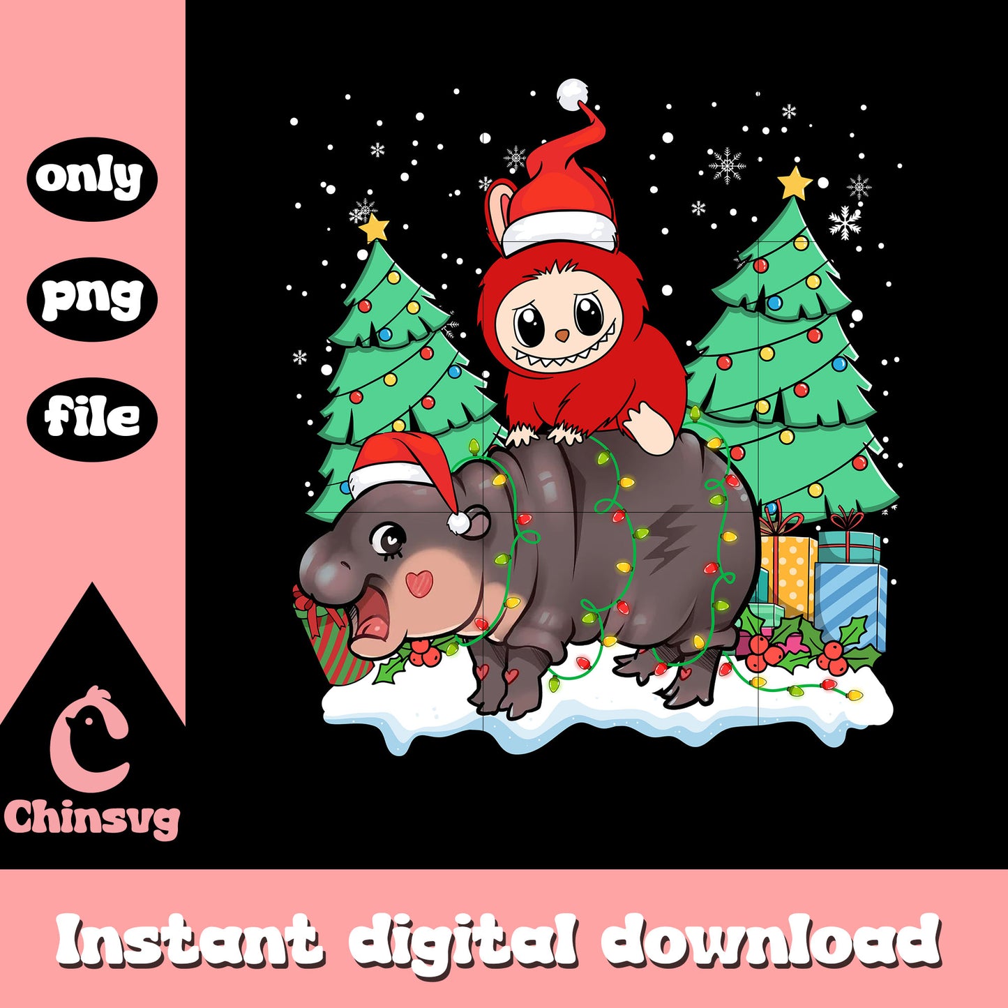 Labubu and moo christmas tree png, the monster labubu png