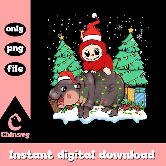 Labubu and moo christmas tree png, the monster labubu png