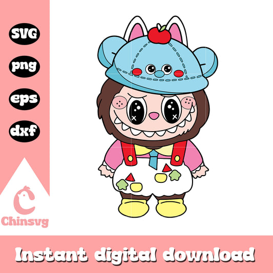Labubu apple cap cute doll drawing svg, labubu clothing svg