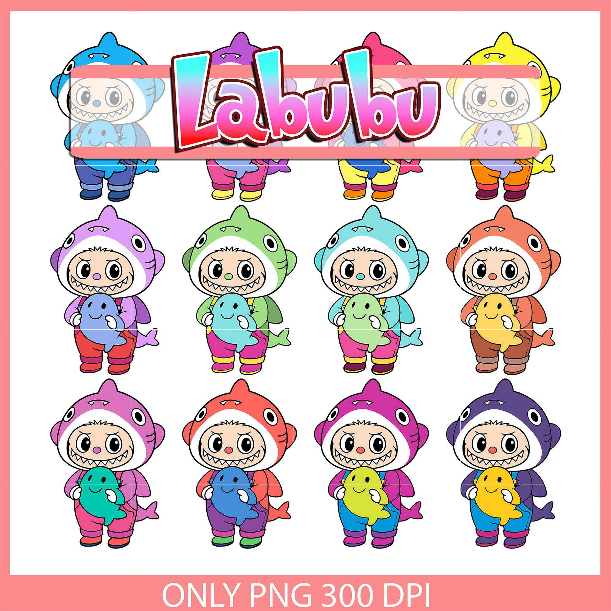 Labubu baby shark outfits design bundle png, labubu doll png