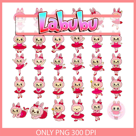 Labubu ballet dancing clipart bundle png, monsters labubu png