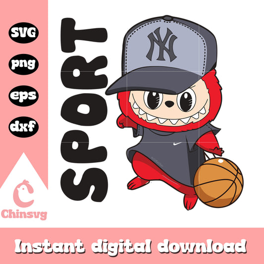 Labubu basketball sport cute doll drawing svg, basketball svg