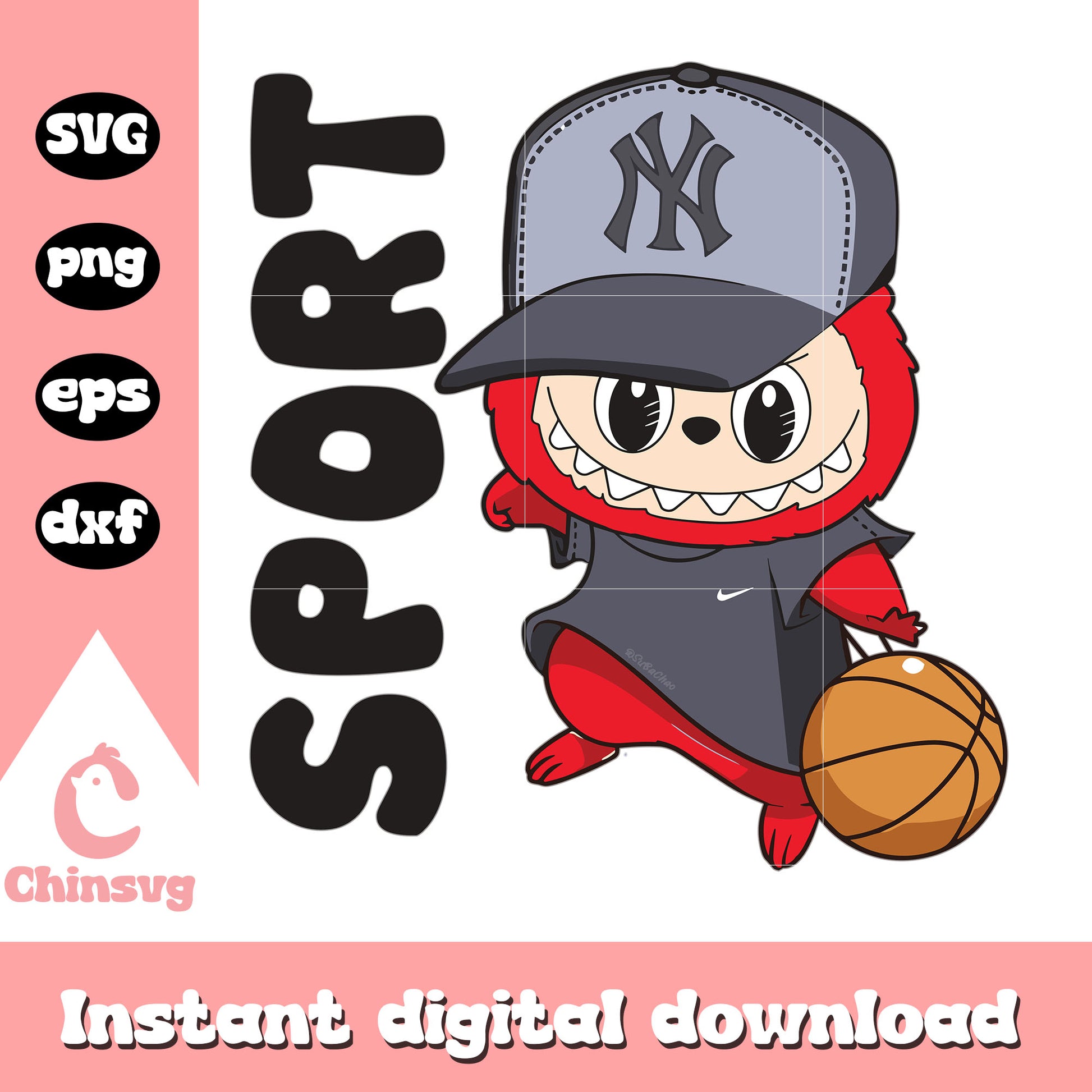 Labubu basketball sport cute doll drawing svg, basketball svg