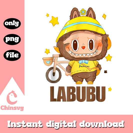 Labubu bicycle rider drawing design png, labubu dolls png
