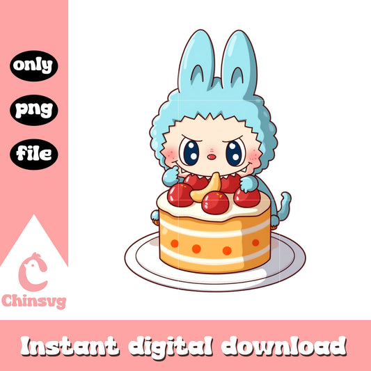 Labubu birthday cake doll design png, labubu clothes png