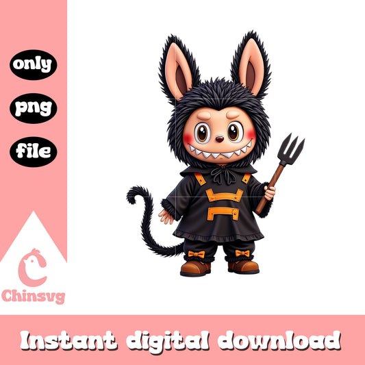 Labubu black demon doll art png, halloween holiday png