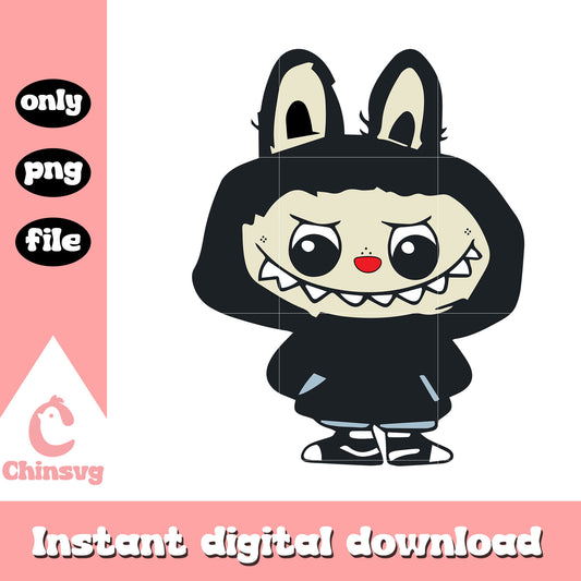 Labubu black hoodie design png, labubu the monster png