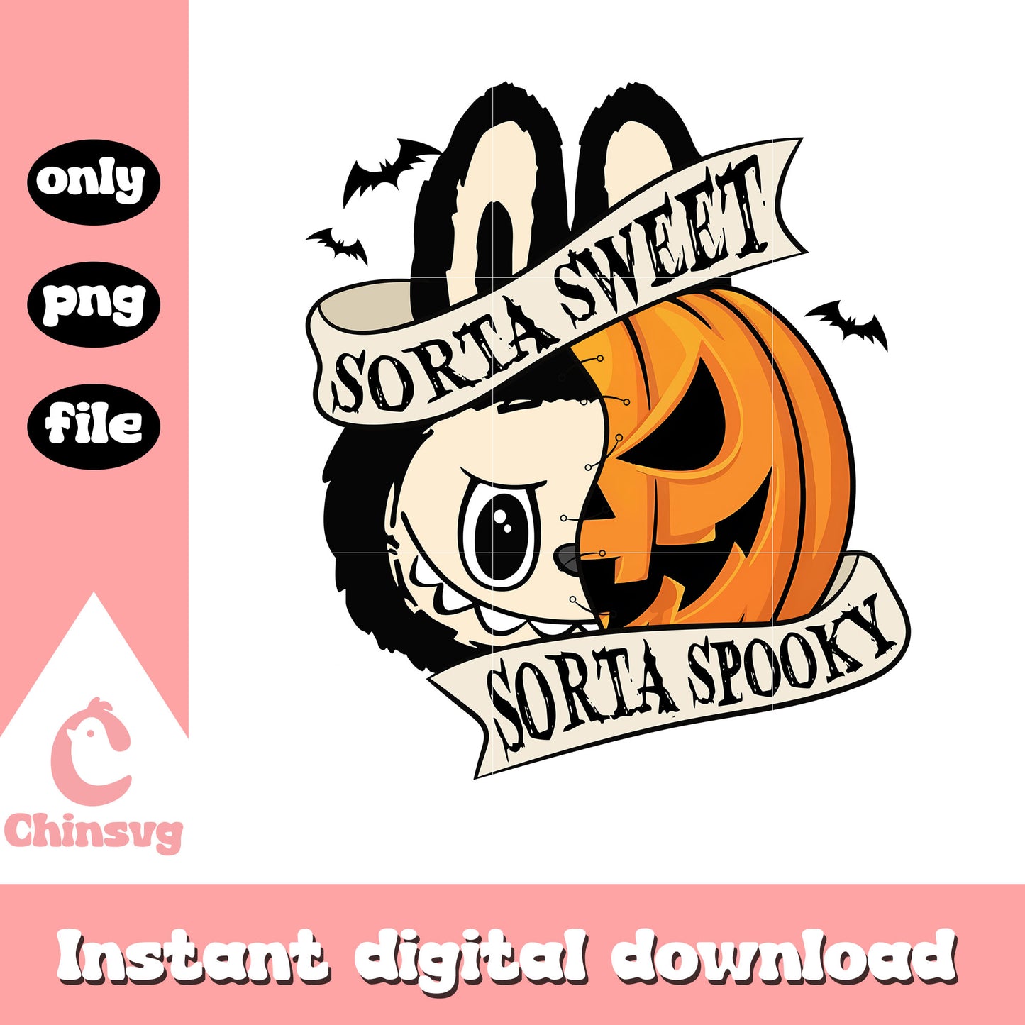 Labubu black sorta sweet spooky design png, halloween labubu png