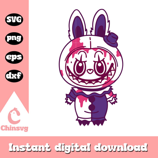 Labubu bloody clown halloween drawing svg, labubu popmart svg
