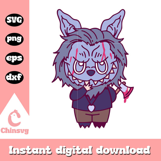 Labubu bloody wolf halloween drawing svg, popmart labubu svg