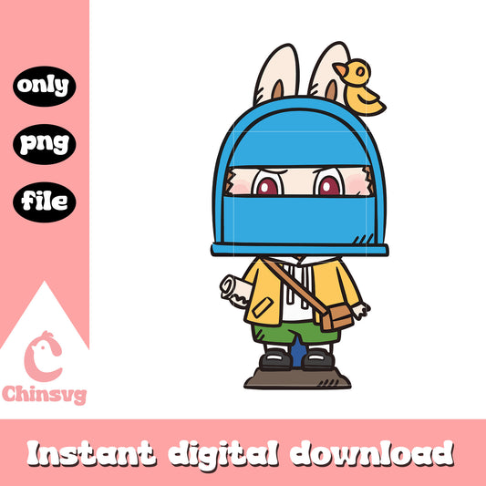 Labubu blue helmet explorer clipart design png, labubu art png