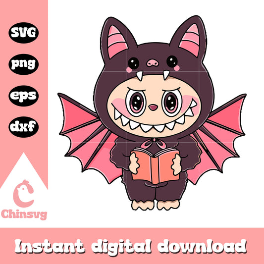 Labubu bookworm bat halloween design svg, halloween bats svg