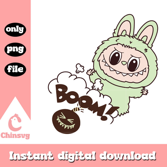 Labubu boom bomb design png, green labubu png, labubu doll png