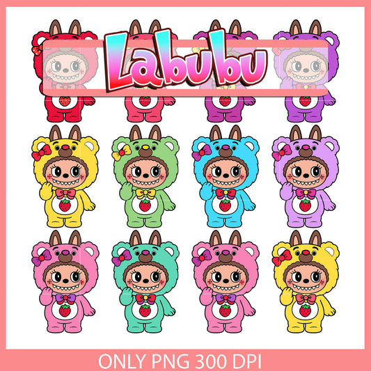 Labubu bow bear outfits design bundle png, labubu dolls png