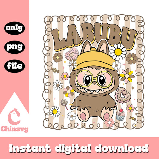 Labubu brown glasses doll frame design png, labubu cartoon png