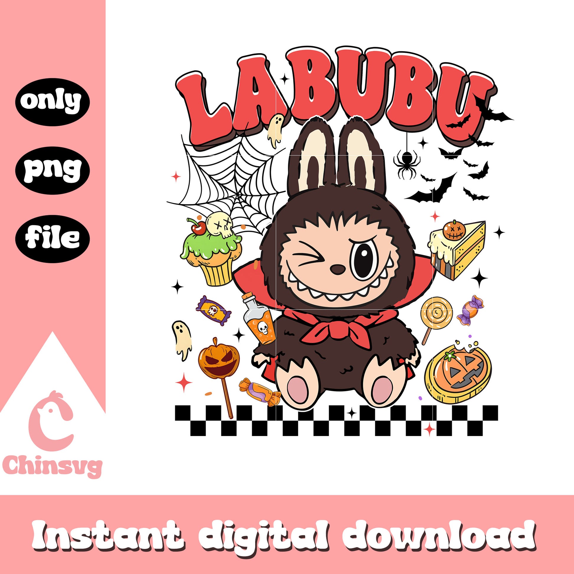 Labubu brown vampire halloween design png, halloween labubu png
