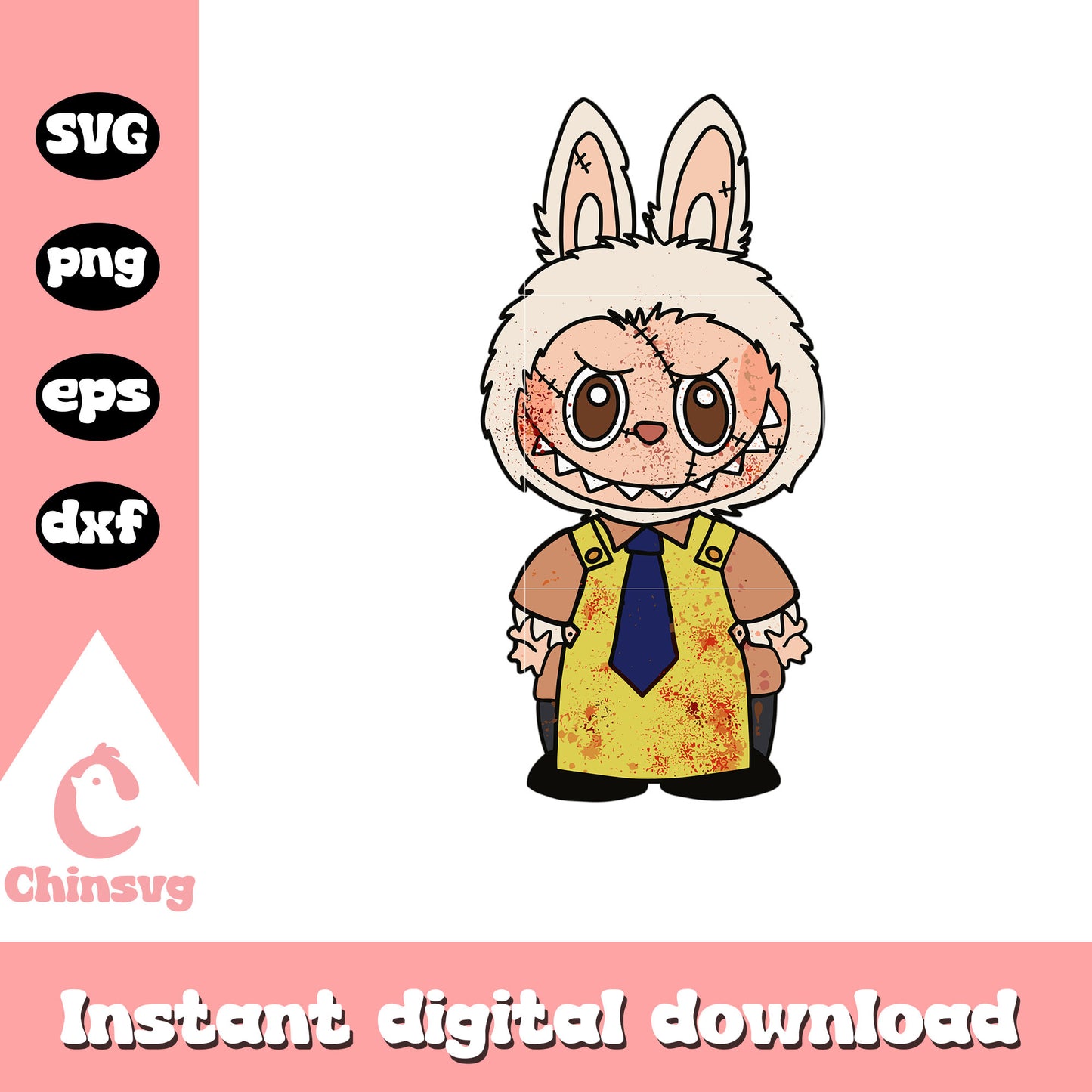Labubu chainsaw butcher design svg, leatherface character svg