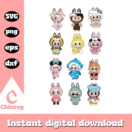 Labubu character collection cute doll drawing svg, labubu dolls svg