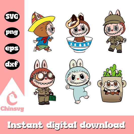 Labubu character collection drawing svg, labubu blind box svg