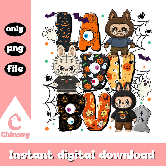 Labubu character halloween font design png, horror font png