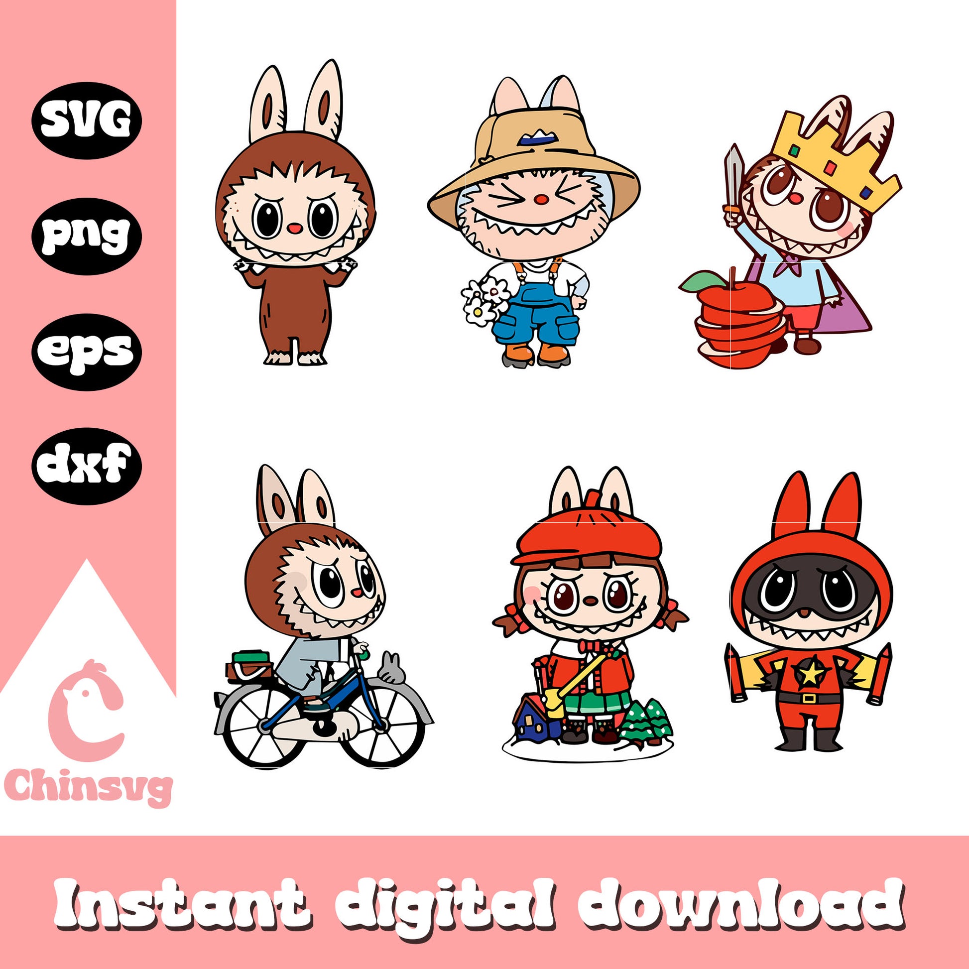 Labubu characters collection drawing svg, labubu toys svg