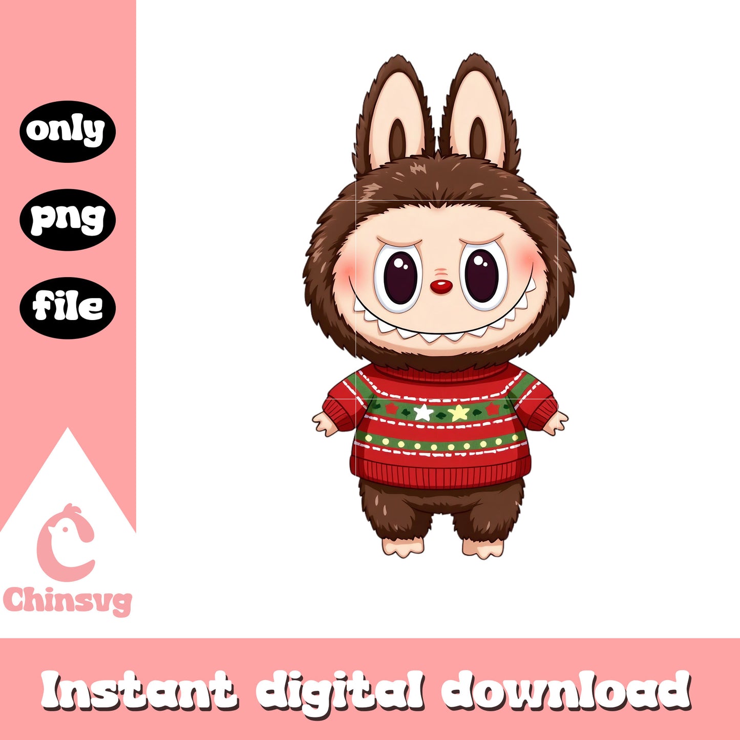 Labubu chesnut cocoa on christmas png, labubu outfit png