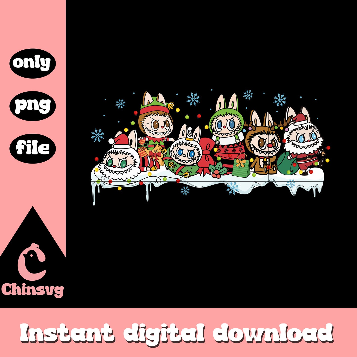 Labubu christmas day png, christmas decorations png