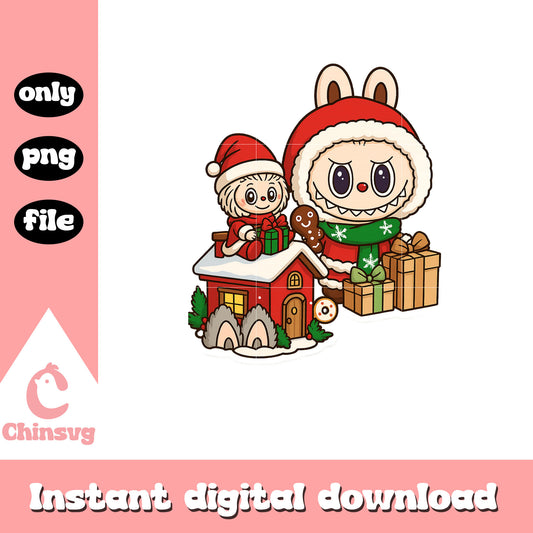Labubu christmas day png, labubu doll keychain png