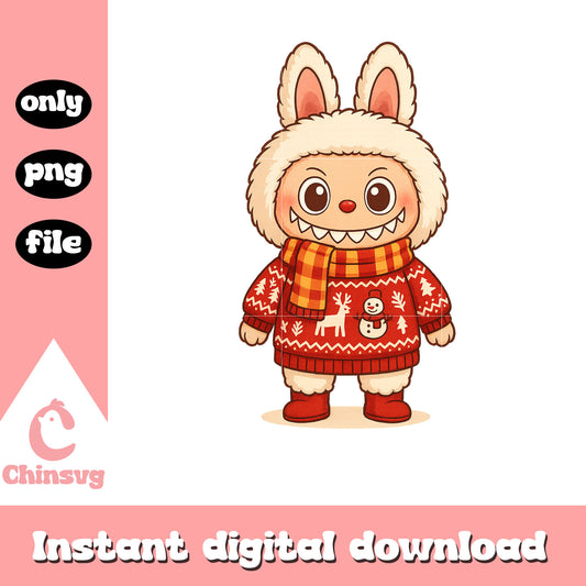 Labubu christmas sweater design png, labubu doll png