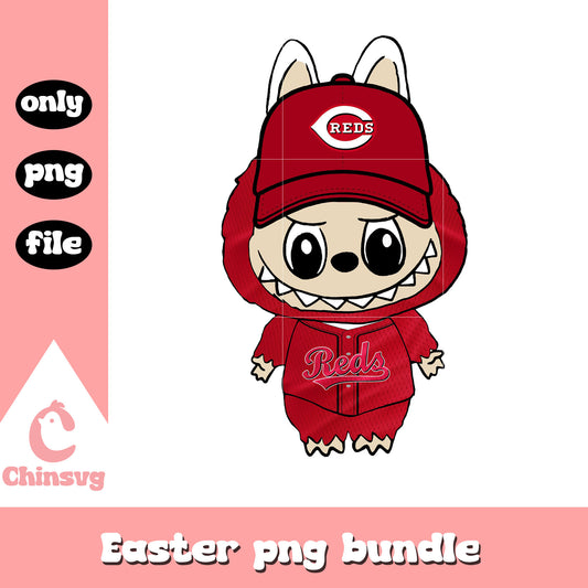 Labubu cincinnati reds doll clothes design png, cincinnati reds png