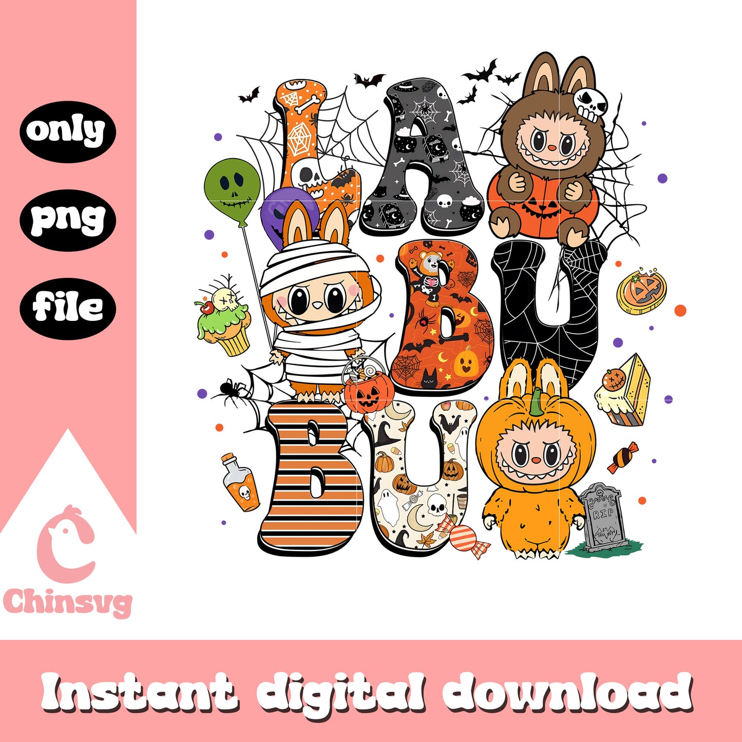 Labubu classic monsters clipart png, halloween labubu png