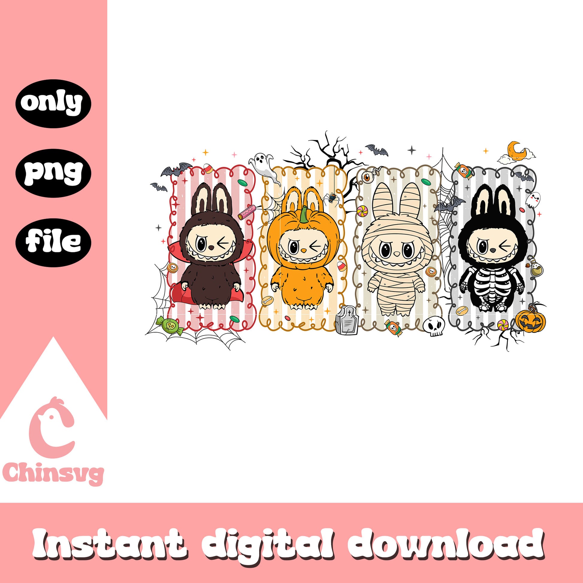 Labubu classic monsters design png, labubu halloween png