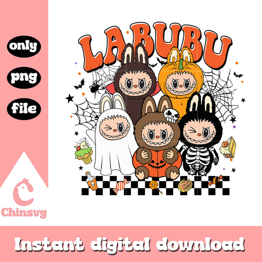 Labubu classic monsters happy hallloween png, trick or treat png
