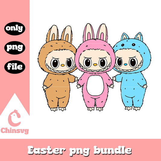 Labubu colors trio doll drawing design png, labubu dolls png