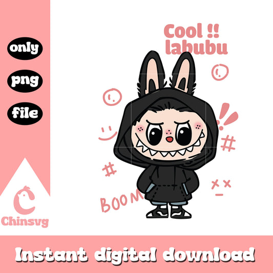 Labubu cool black hoodie design png, labubu art png