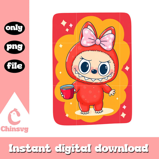 Labubu coquette bow design png, labubu monster png