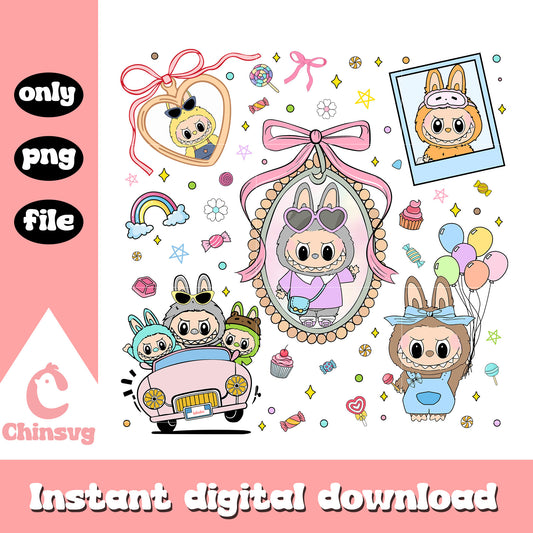 Labubu coquette ribbon clipart design png, labubu outfits png