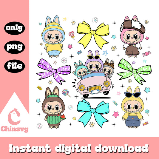 Labubu coquette ribbon costumes clipart design png, labubu art png