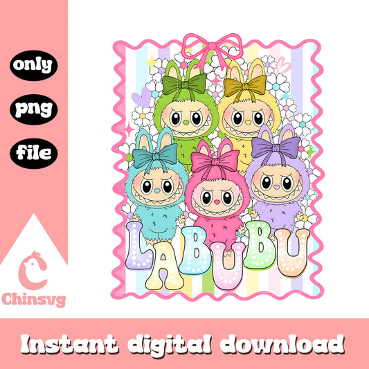 Labubu coquette ribbon frame design png, baby labubu png