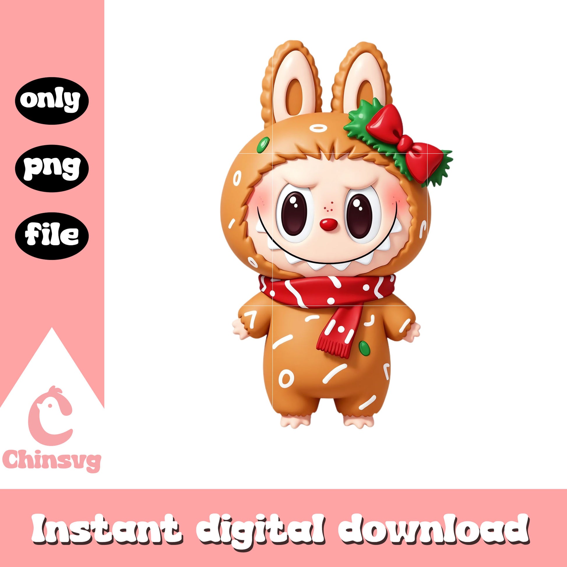 Labubu cosplay christmas donut png, pop mart labubu png