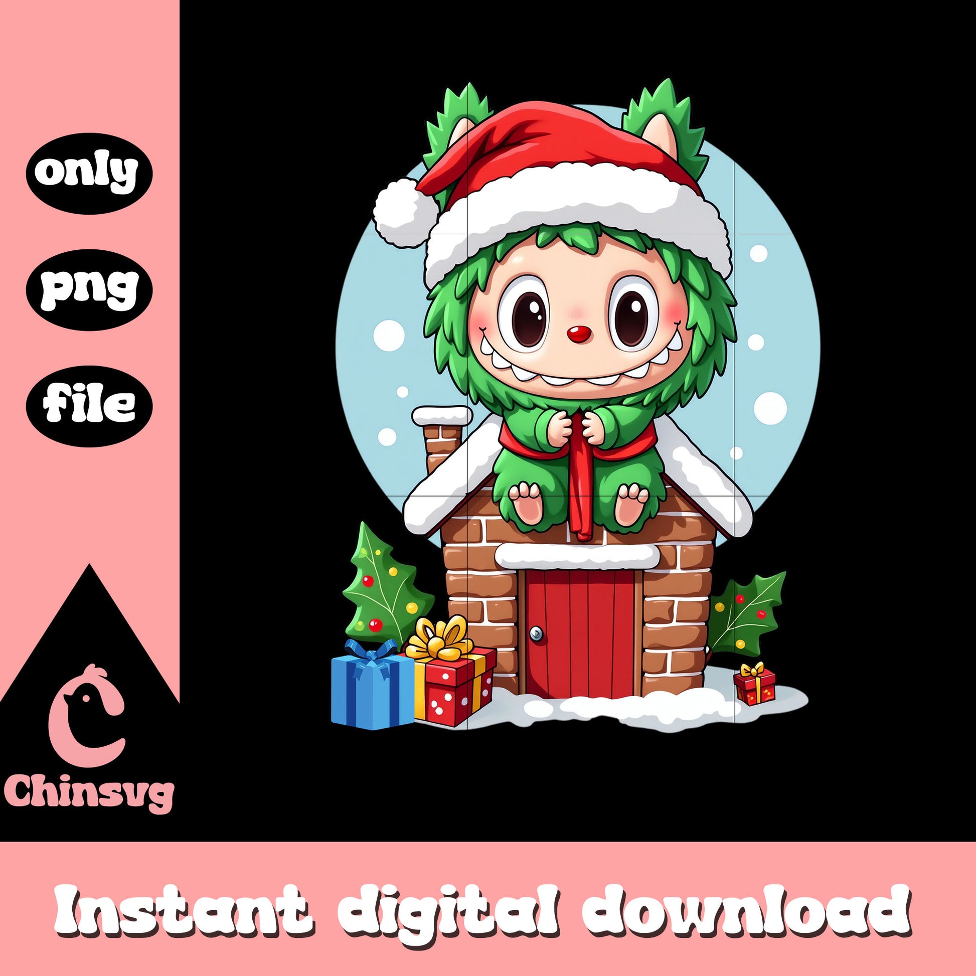 Labubu cosplay christmas tree png, the monster labubu png