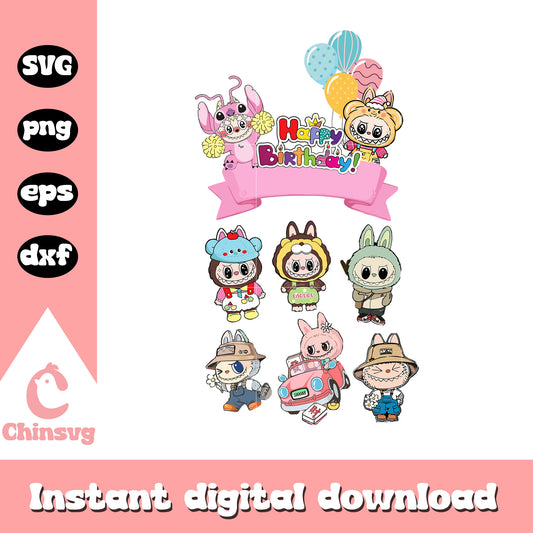 Labubu cosplay crew cute doll drawing svg, monsters labubu svg