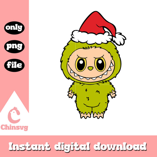 Labubu cosplay grinch character png, santa hat png
