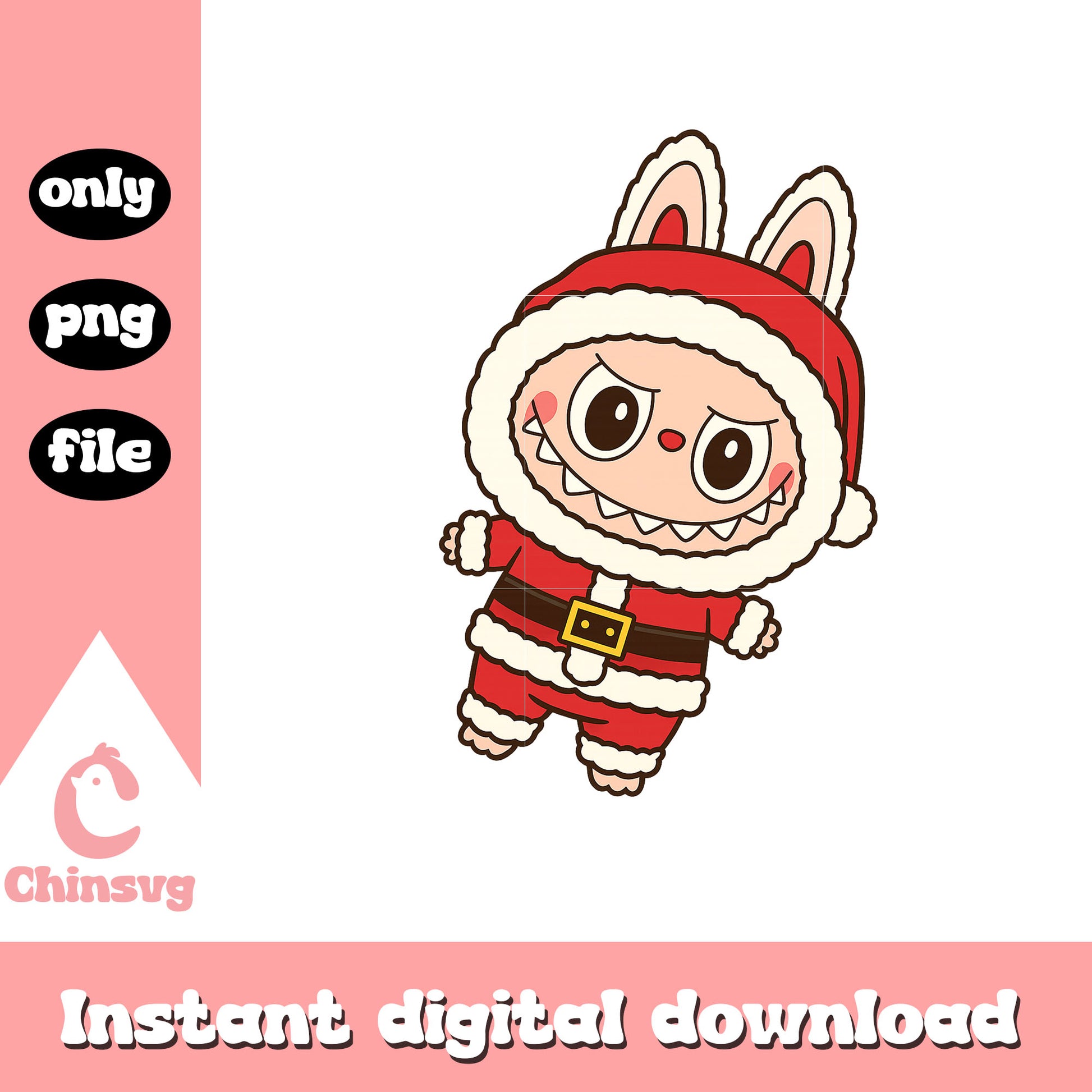 Labubu cosplay santa claus png, spirit christmas png