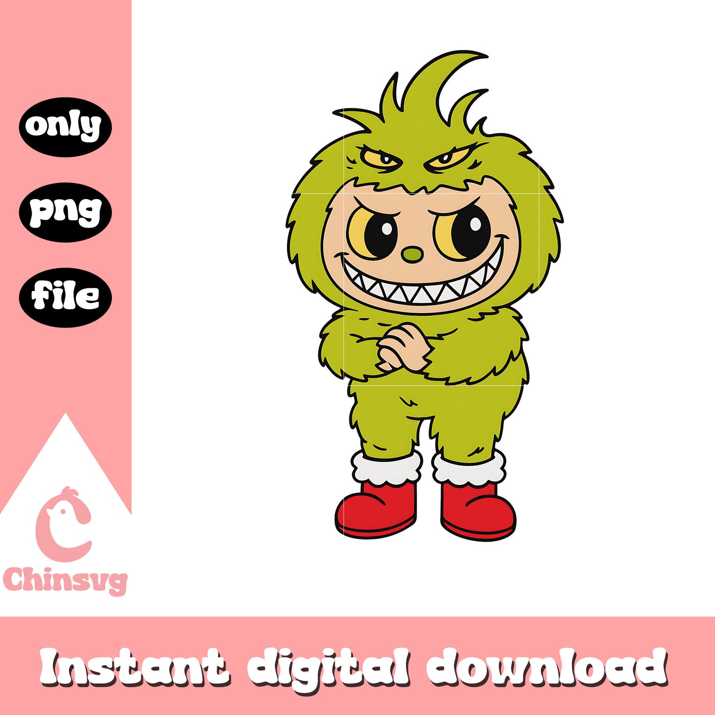 Labubu cosplay the grinch character png, christmas grinch png
