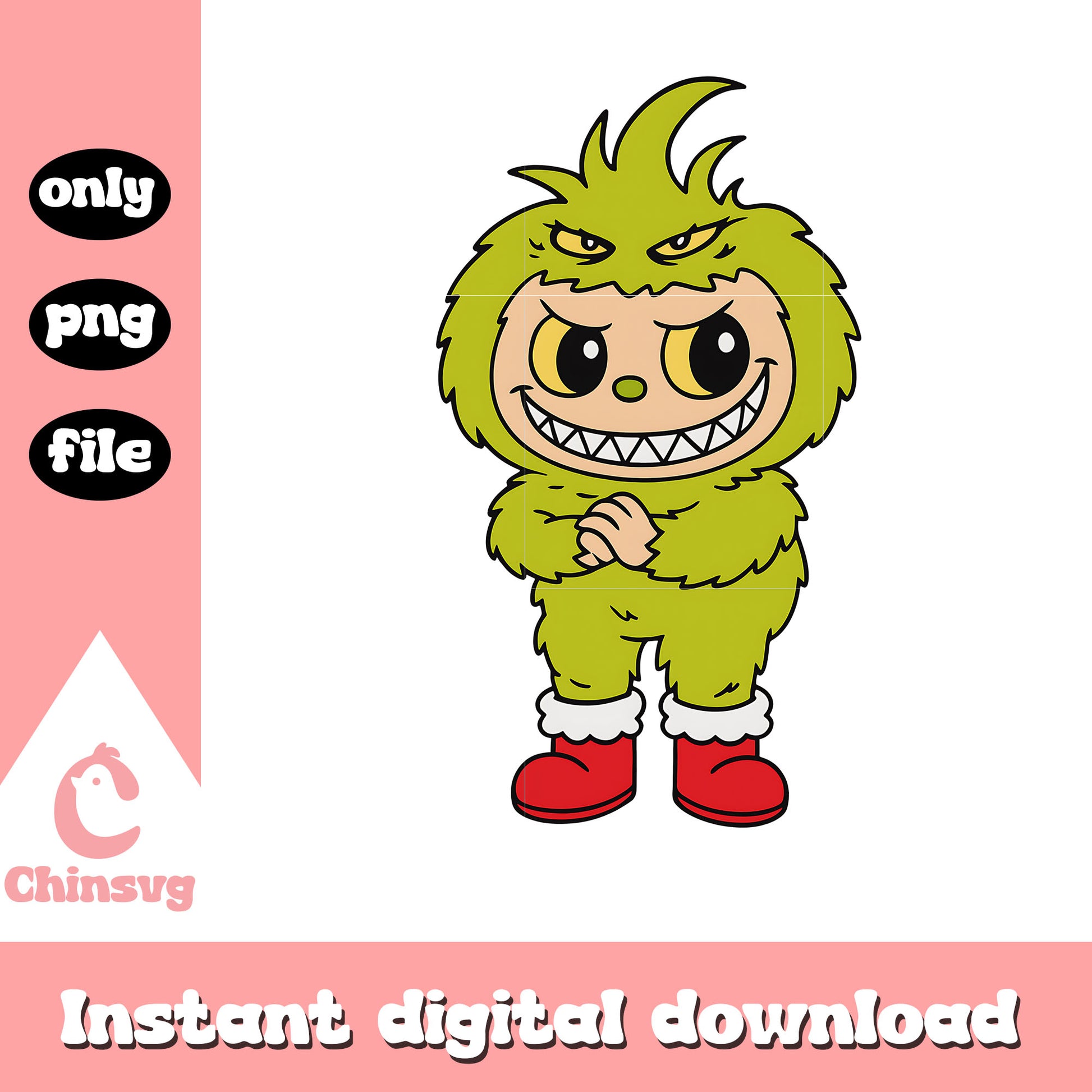 Labubu cosplay the grinch character png, christmas grinch png