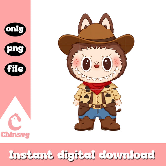 Labubu cowboy doll design png, labubu toy png, labubu png